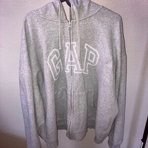 Gap kids size XXL unisex light gray zip up hooded jacket